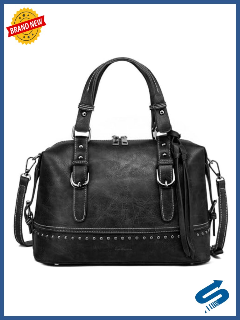 Faux Leather Vintage Barrel Satchel Crossbody Bag With Adjustable Straps